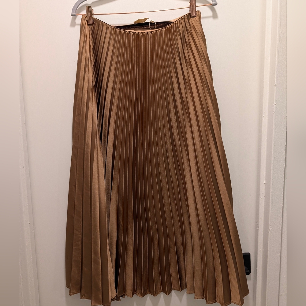 Mango Bronze A-Line Pleated Skirt